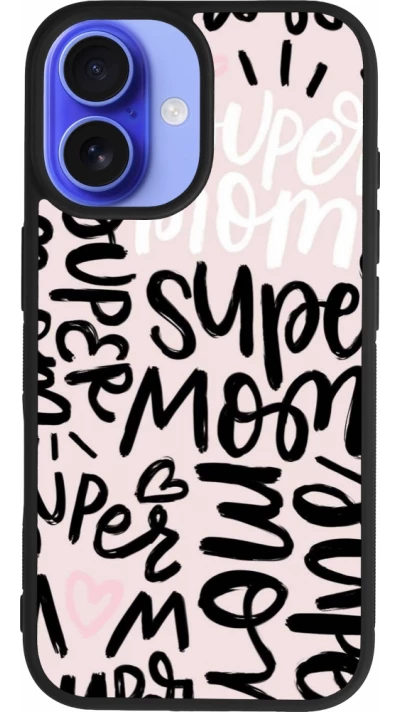 Coque iPhone 16 - Silicone rigide noir Mom 2024 Super mom