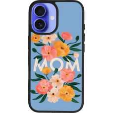 Coque iPhone 16 - Silicone rigide noir Mom 2026 Flowers