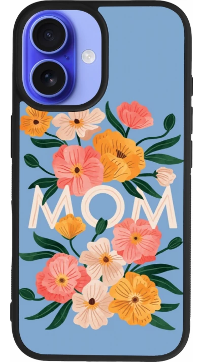 Coque iPhone 16 - Silicone rigide noir Mom 2026 Flowers