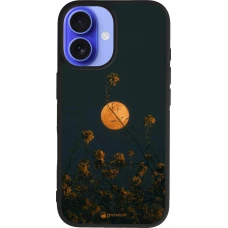 Coque iPhone 16 - Silicone rigide noir Moon Flowers
