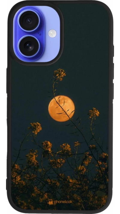 Coque iPhone 16 - Silicone rigide noir Moon Flowers
