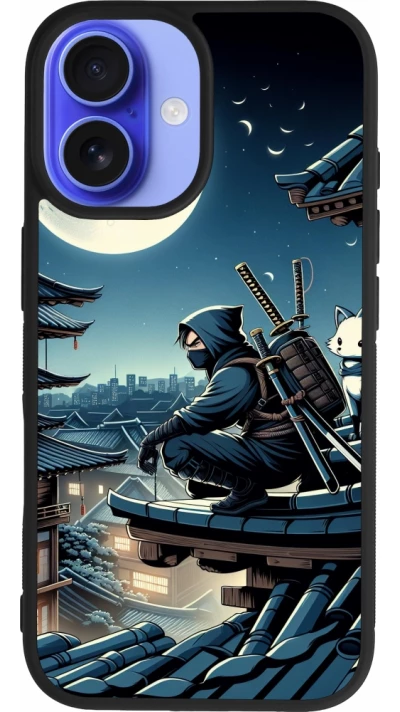 iPhone 16 Case Hülle - Silikon schwarz Ninja unter dem Mond