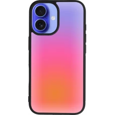 Coque iPhone 16 - Silicone rigide noir Orange Pink Blue Gradient