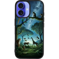 Coque iPhone 16 - Silicone rigide noir Paradis des animaux exotiques