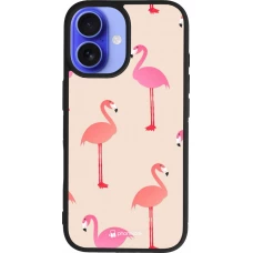 iPhone 16 Case Hülle - Silikon schwarz Pink Flamingos Pattern