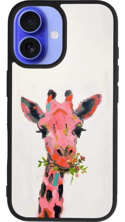 iPhone 16 Case Hülle - Silikon schwarz Pink Girafe Paint