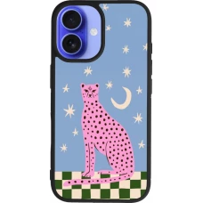 Coque iPhone 16 - Silicone rigide noir Pink leopard with stars 2026