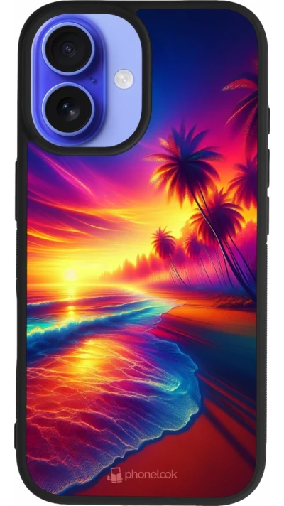 iPhone 16 Case Hülle - Silikon schwarz Strand Sonnenuntergang auffällig