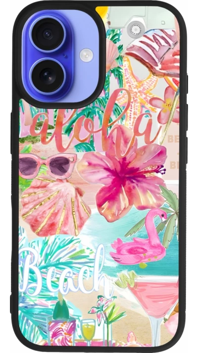 Coque iPhone 16 - Silicone rigide noir Preppy Collage Aloha