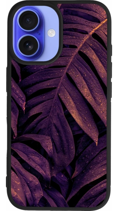 Coque iPhone 16 - Silicone rigide noir Purple Light Leaves