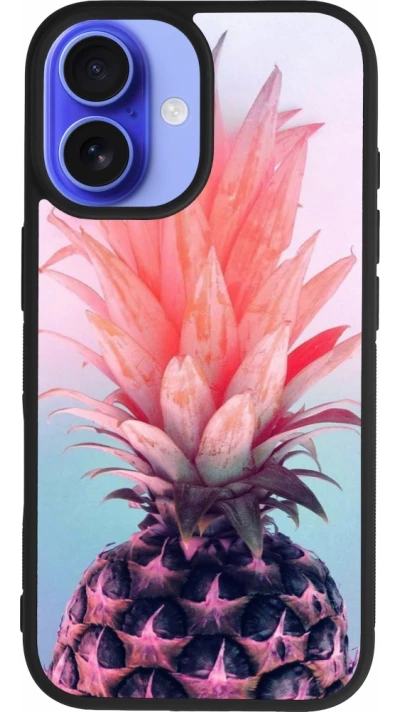 Coque iPhone 16 - Silicone rigide noir Purple Pink Pineapple