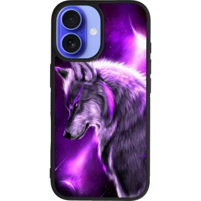 Coque iPhone 16 - Silicone rigide noir Purple Sky Wolf