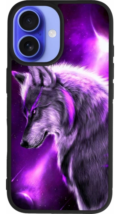Coque iPhone 16 - Silicone rigide noir Purple Sky Wolf