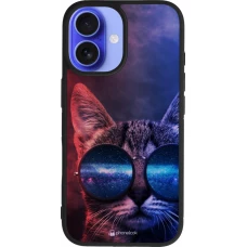 Coque iPhone 16 - Silicone rigide noir Red Blue Cat Glasses