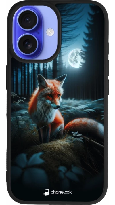 Coque iPhone 16 - Silicone rigide noir Renard lune forêt