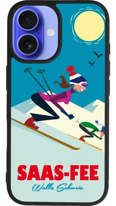 Coque iPhone 16 - Silicone rigide noir Saas-Fee Ski Downhill
