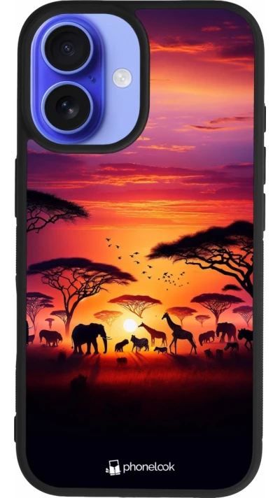 Coque iPhone 16 - Silicone rigide noir Safari sunset wildlife