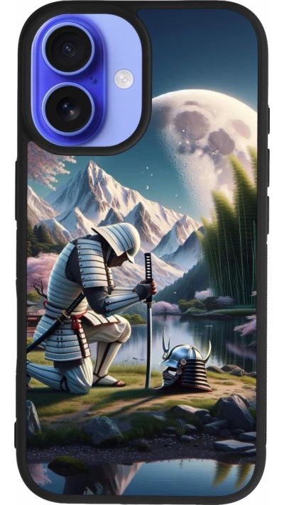 Coque iPhone 16 - Silicone rigide noir Samurai Katana Lune
