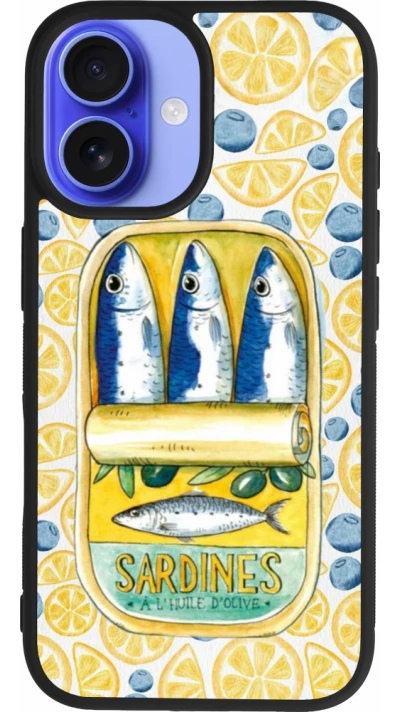 Coque iPhone 16 - Silicone rigide noir Sardines in oil 2026