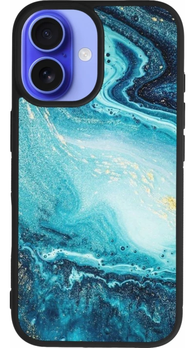 Coque iPhone 16 - Silicone rigide noir Sea Foam Blue
