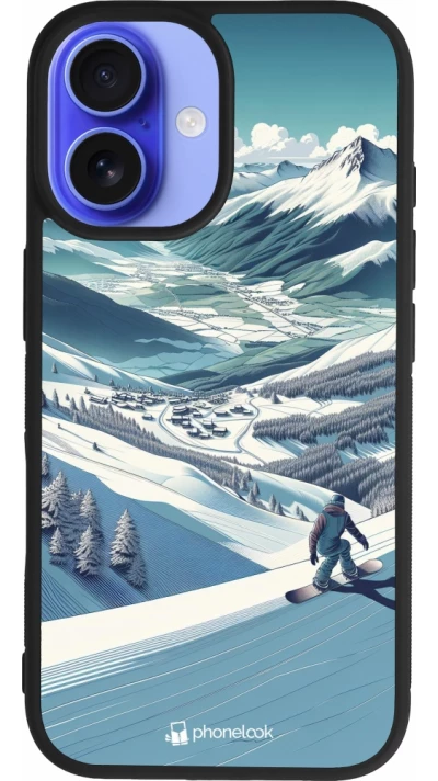 Coque iPhone 16 - Silicone rigide noir Snowboarder Montagne