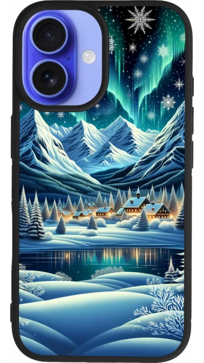 Coque iPhone 16 - Silicone rigide noir Snowy Mountain Village Lake night