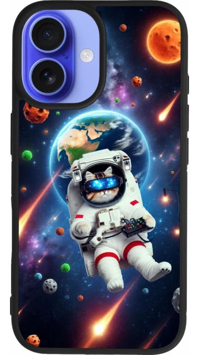 iPhone 16 Case Hülle - Silikon schwarz VR SpaceCat Odyssee