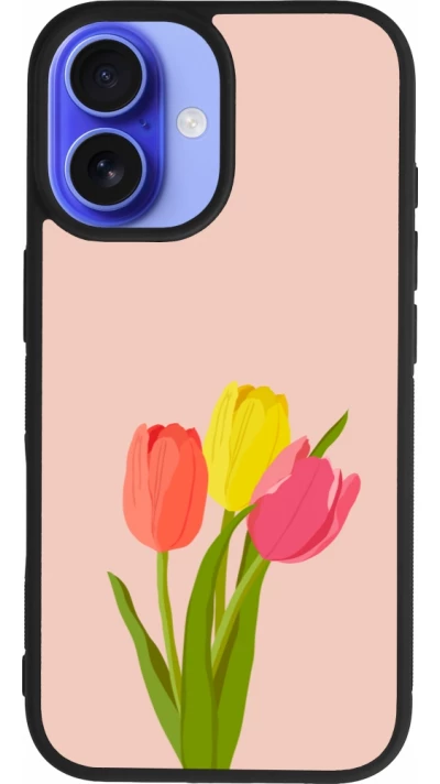 Coque iPhone 16 - Silicone rigide noir Spring 23 tulip trio