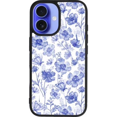 iPhone 16 Case Hülle - Silikon schwarz Spring 23 watercolor blue flowers