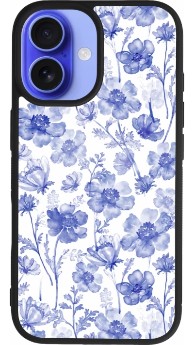 Coque iPhone 16 - Silicone rigide noir Spring 23 watercolor blue flowers