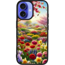 Coque iPhone 16 - Silicone rigide noir Spring 25 Bouquet printemps