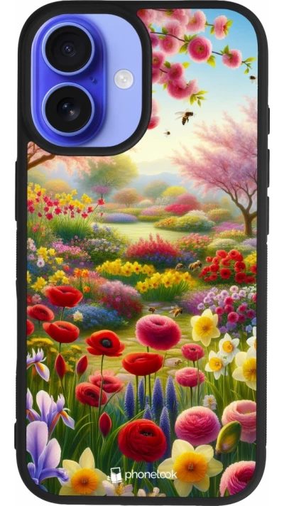 Coque iPhone 16 - Silicone rigide noir Spring 25 Bouquet printemps