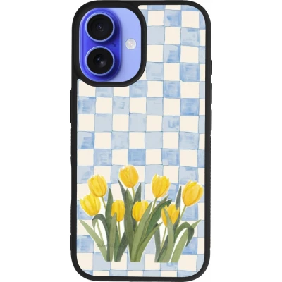iPhone 16 Case Hülle - Silikon schwarz Blue vichy tulips Spring 2026