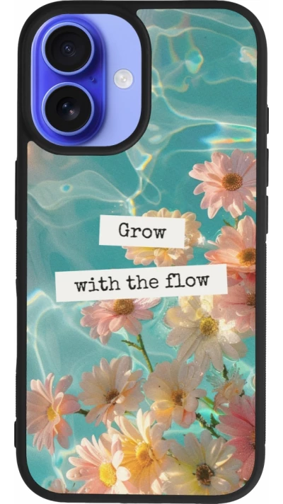 Coque iPhone 16 - Silicone rigide noir Summer 2025 Grow with the flow
