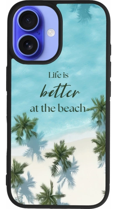 Coque iPhone 16 - Silicone rigide noir Summer 2025 Life is better at the beach