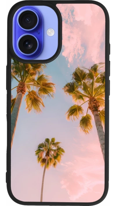Coque iPhone 16 - Silicone rigide noir Summer 2025 Palmiers