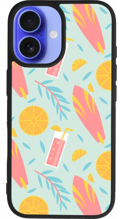 Coque iPhone 16 - Silicone rigide noir Summer 2025 Pattern citron