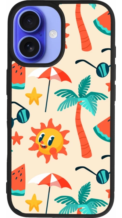 Coque iPhone 16 - Silicone rigide noir Summer 2025 Pattern soleil