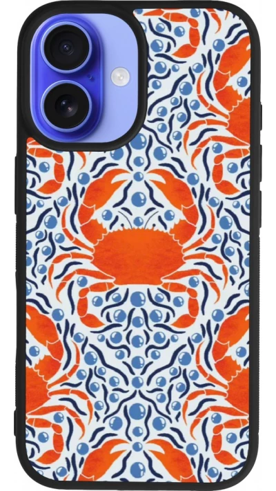 Coque iPhone 16 - Silicone rigide noir Crabs and pearls Summer 2026