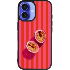Coque iPhone 16 - Silicone rigide noir Passion fruit Summer 2026