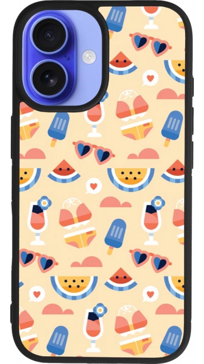 Coque iPhone 16 - Silicone rigide noir Pattern Summer 2026