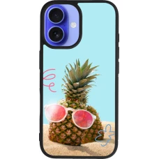 Coque iPhone 16 - Silicone rigide noir Pineapple with glasses Summer 2026