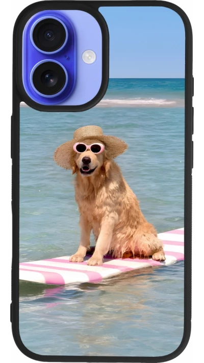 Coque iPhone 16 - Silicone rigide noir Summer Dog on Paddle