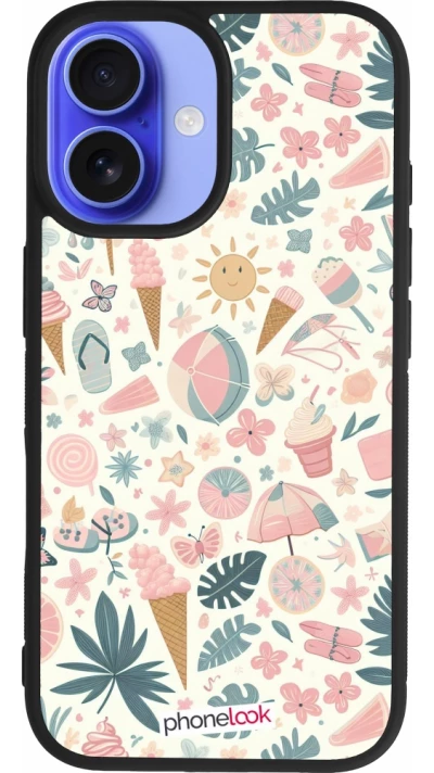 Coque iPhone 16 - Silicone rigide noir Summer Pink Pattern