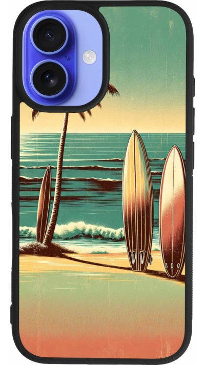 Coque iPhone 16 - Silicone rigide noir Surf Paradise
