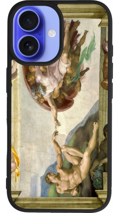 Coque iPhone 16 - Silicone rigide noir Tableau art - La Création d’Adam - Michel-Ange