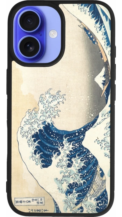 Coque iPhone 16 - Silicone rigide noir Tableau art - La Grande Vague de Kanagawa - Hokusai
