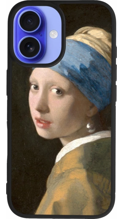 Coque iPhone 16 - Silicone rigide noir Tableau art - La Jeune fille à la perle - Johannes Vermeer