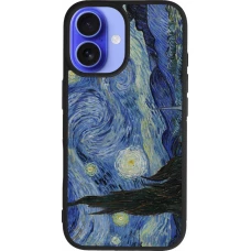 Coque iPhone 16 - Silicone rigide noir Tableau art - La Nuit étoilée - Van Gogh