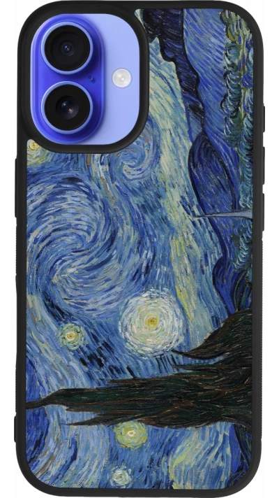 Coque iPhone 16 - Silicone rigide noir Tableau art - La Nuit étoilée - Van Gogh